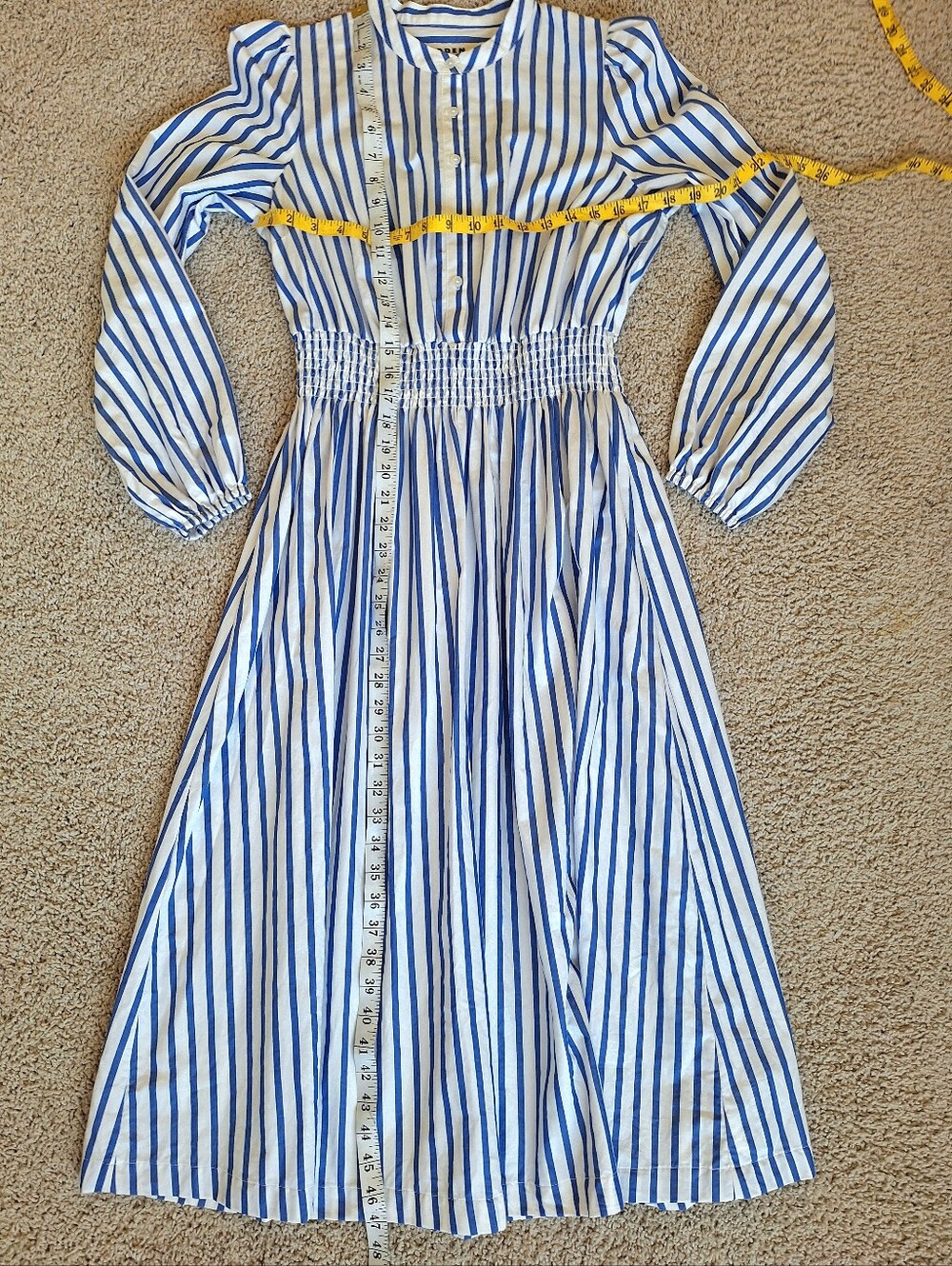 Boden Women's Blue White Striped Cotton Smocked Waist Button Front Shirt Dress 4 - Picture 10 of 13